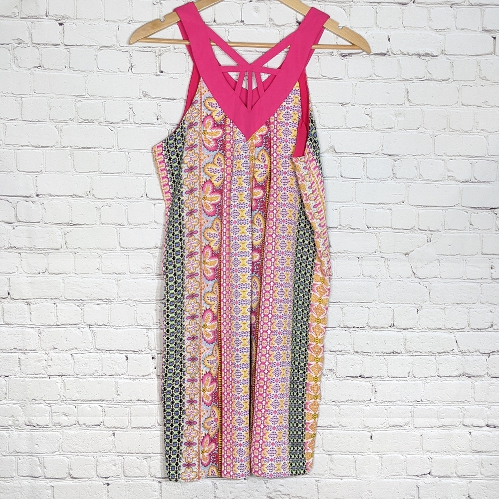 Rose & Olive Pink Floral Tent Dress Small V Neck Tank Sleeveless - Picture 3 of 8